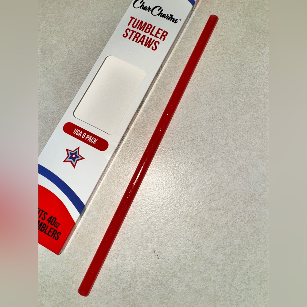 Stanley Char charms USA Fourth of July Straw only 1  red glitter